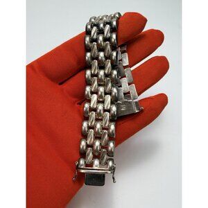 Vintage Italy Sterling Silver 925 Wide Panel Link Bracelet 7.25” Safety Clasp